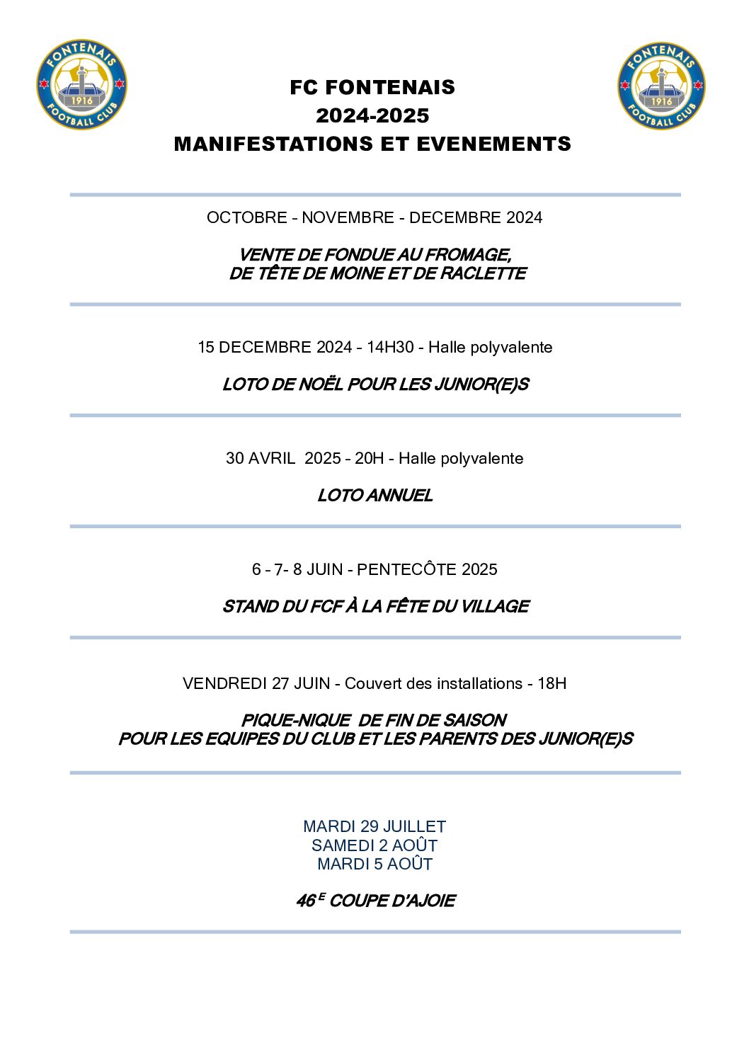 agenda des manifestations 24-25