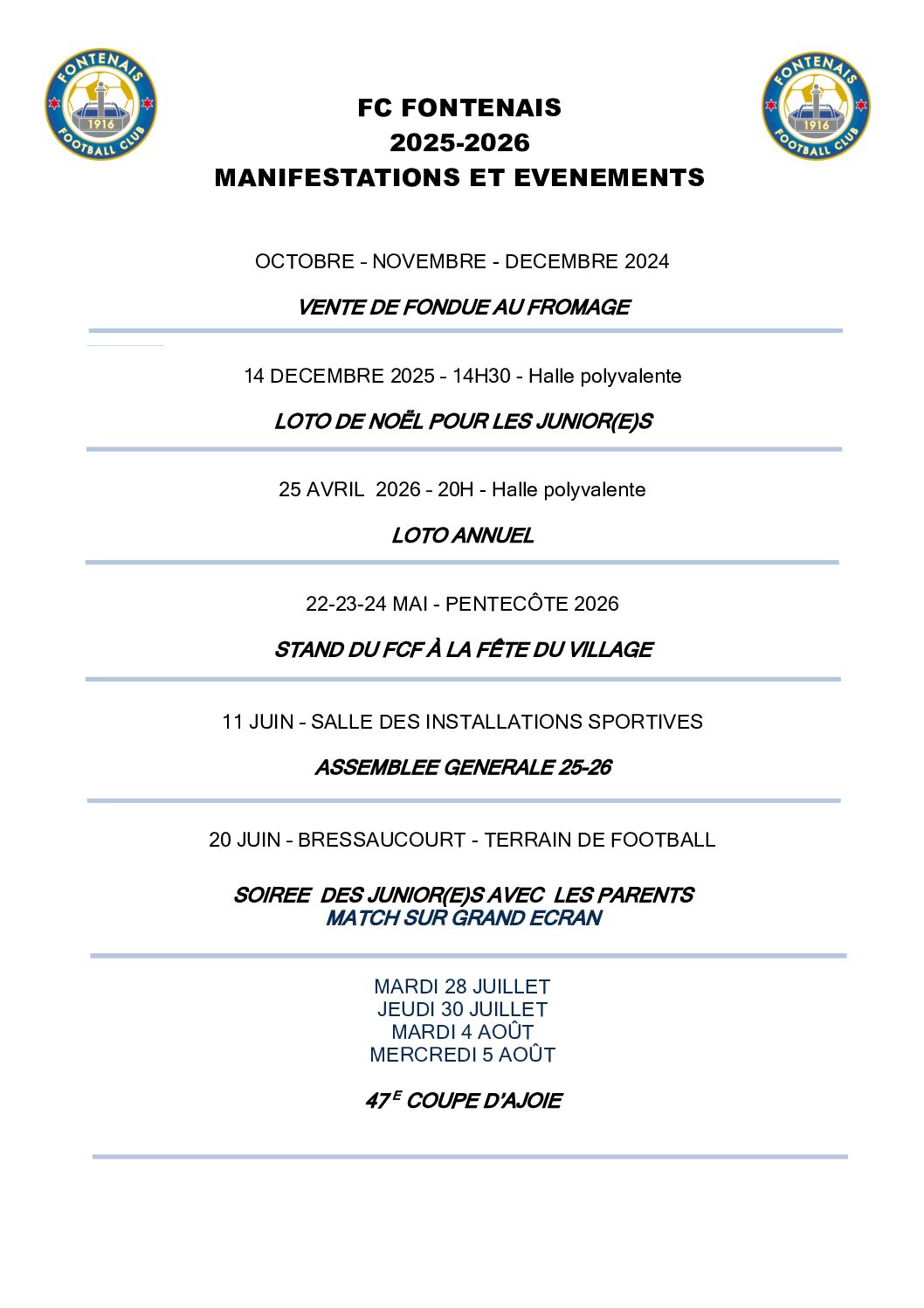 agenda des manifestations