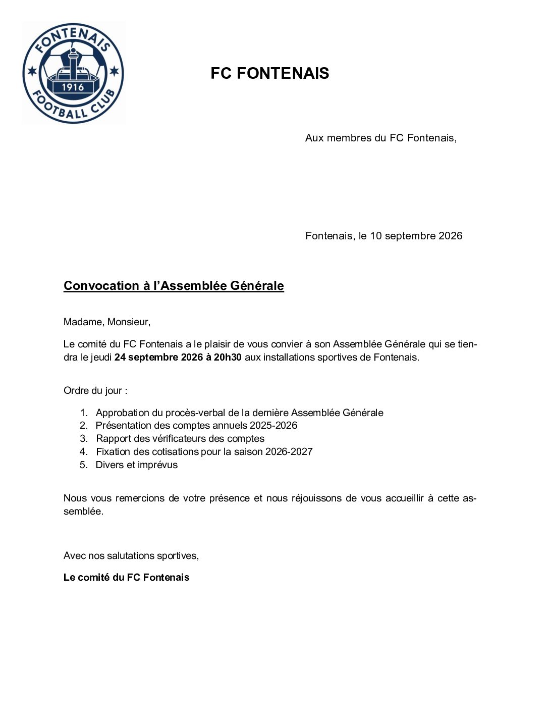 Assemblée Générale du FC Fontenais
